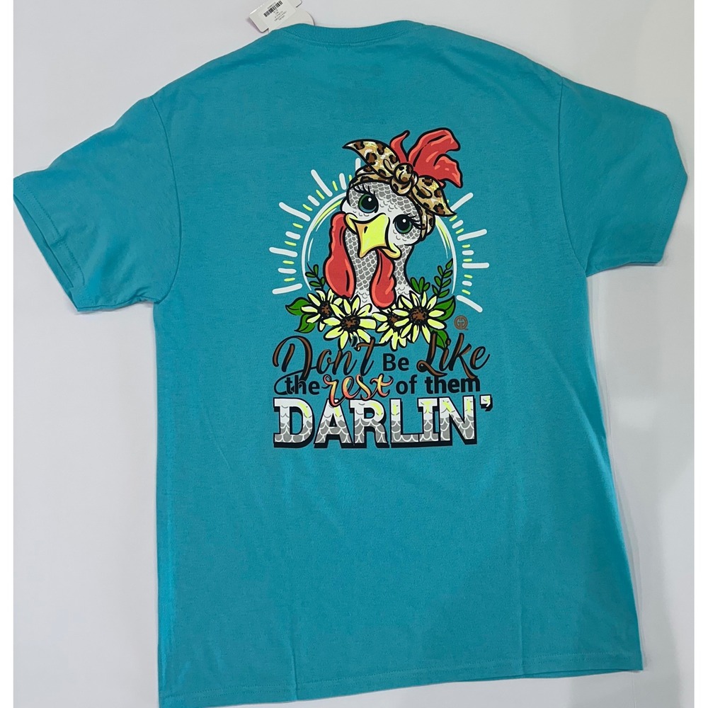 Girlie Girl Originals Womens Darlin Chicken Graphic Tee Turquoise Blue Medium